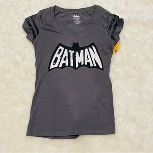 DC Comics Gray and Black Batman Logo Short Sleeve Tee